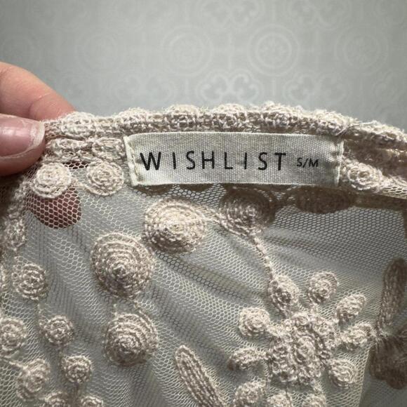 Sheer Cream Lace Long Sleeve Blouse Boho Flared Sleeves Womens S/M by Wishlist - Picture 4 of 5